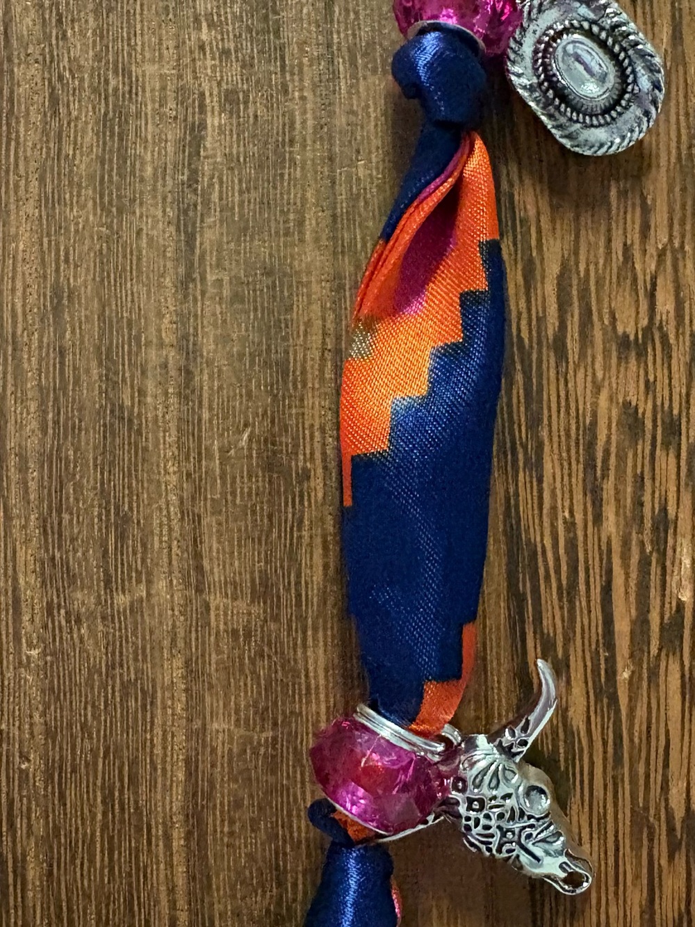 Colorful Southwestern-Inspired Green pink  & Blue Necklace with Silver Pendants - Picture 3 of 5